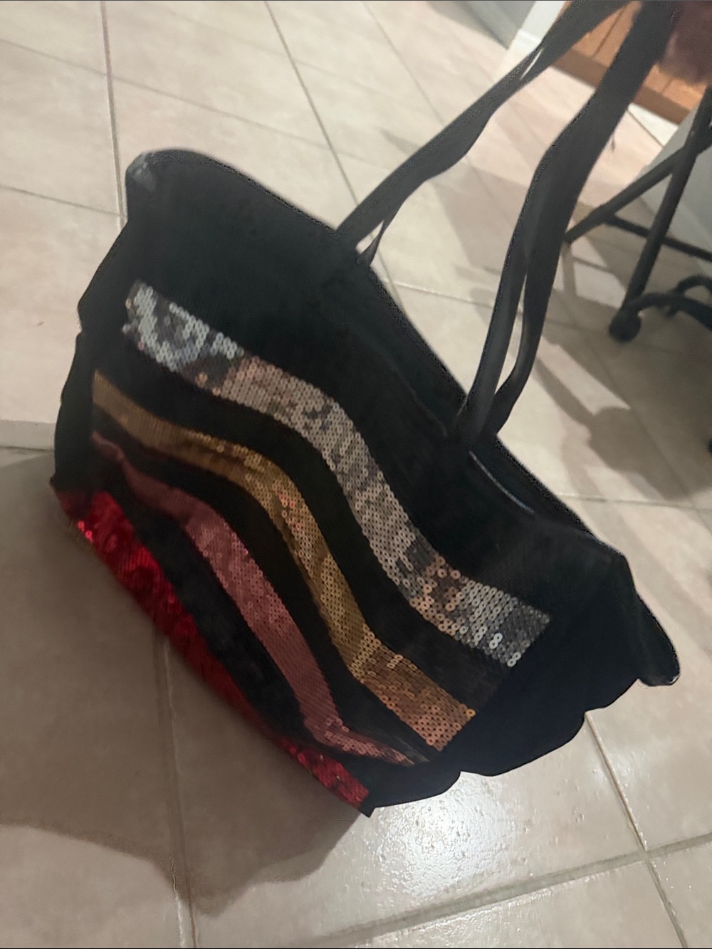 Victoria secret Black Sequin Stripe Tote Bag  @@@